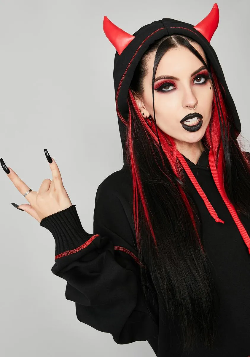 Calling All Devils Horned Hoodie sold by Dolls Kill