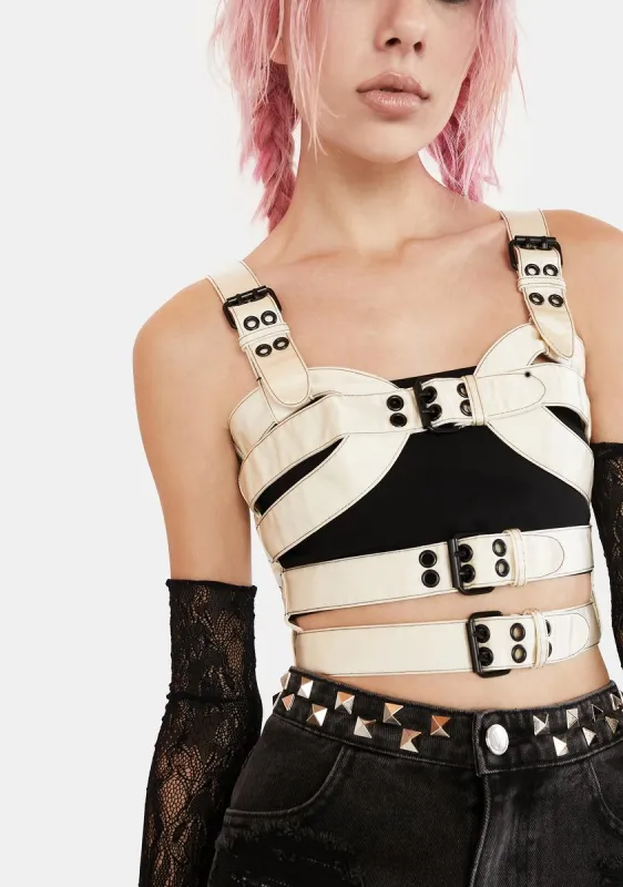Ivory Divided Attention Harness Top sold by Dolls Kill