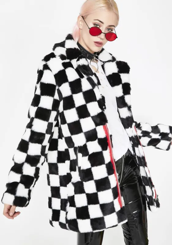 Mad Youth Checkered Faux Fur Coat sold by Dolls Kill