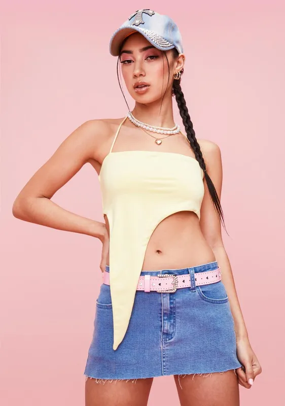 Lemon No Competition Asymmetrical Halter Top sold by Dolls Kill