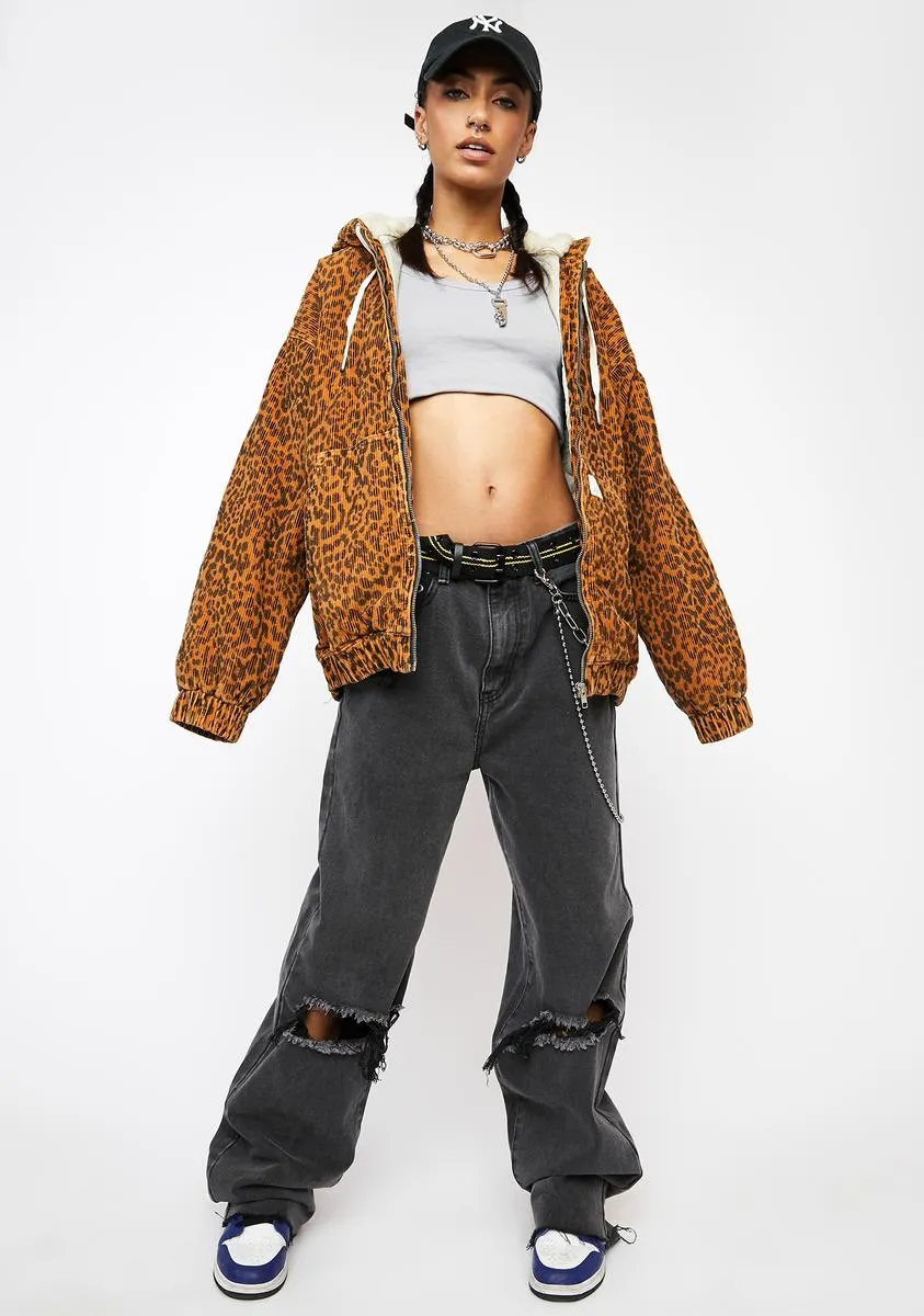 Leopard Print Cord Skater Jacket sold by Dolls Kill product image thumbnail 3