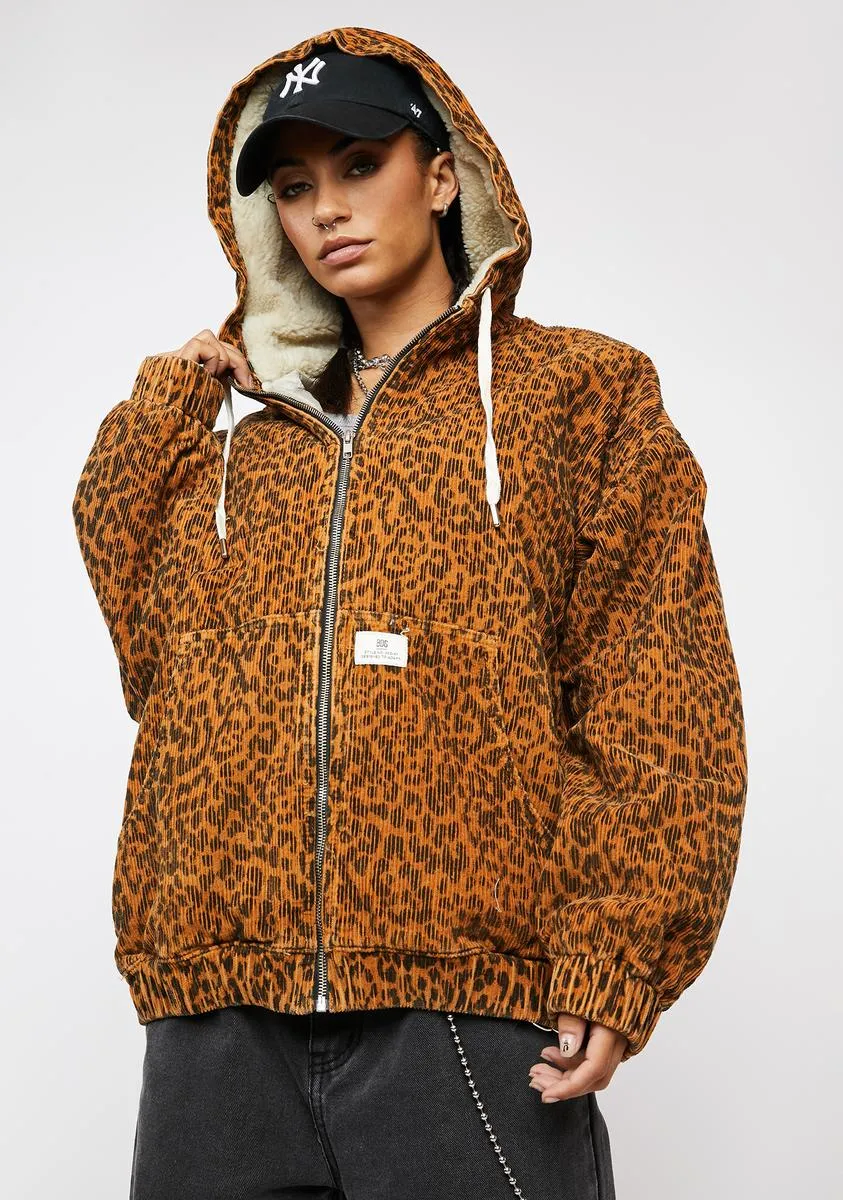 Leopard Print Cord Skater Jacket sold by Dolls Kill