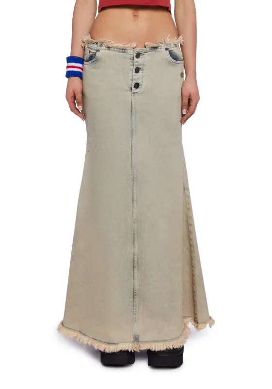 Dolly Denim Maxi Skirt sold by Dolls Kill
