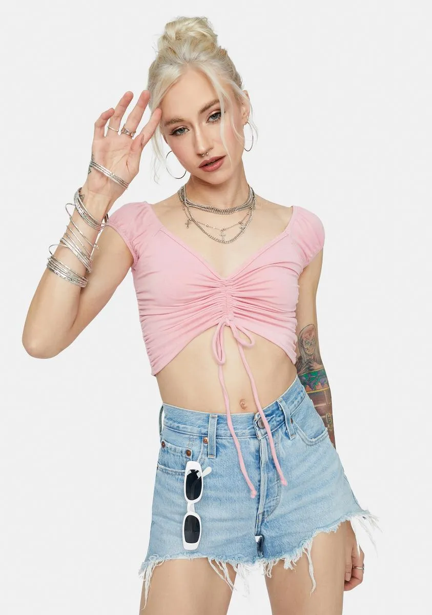 High And Dry Ruched V-Neck Crop Top sold by Dolls Kill