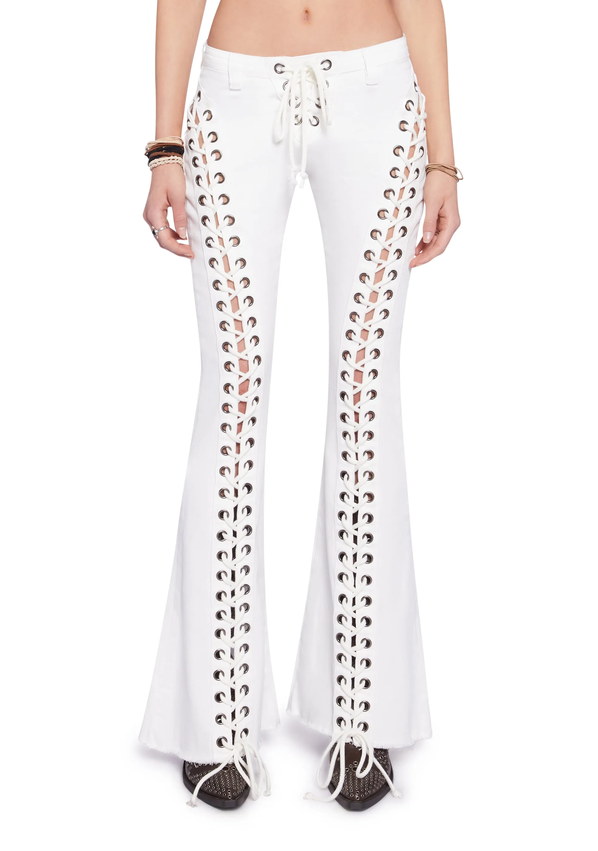 Wild Wanderer Flare Jeans - White sold by Dolls Kill