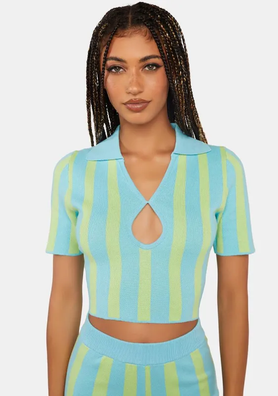 Keyhole Stripe Knit Polo Top sold by Dolls Kill