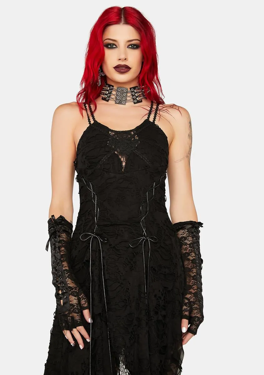 Black Flowy Asymmetrical Dress sold by Dolls Kill product image thumbnail 2