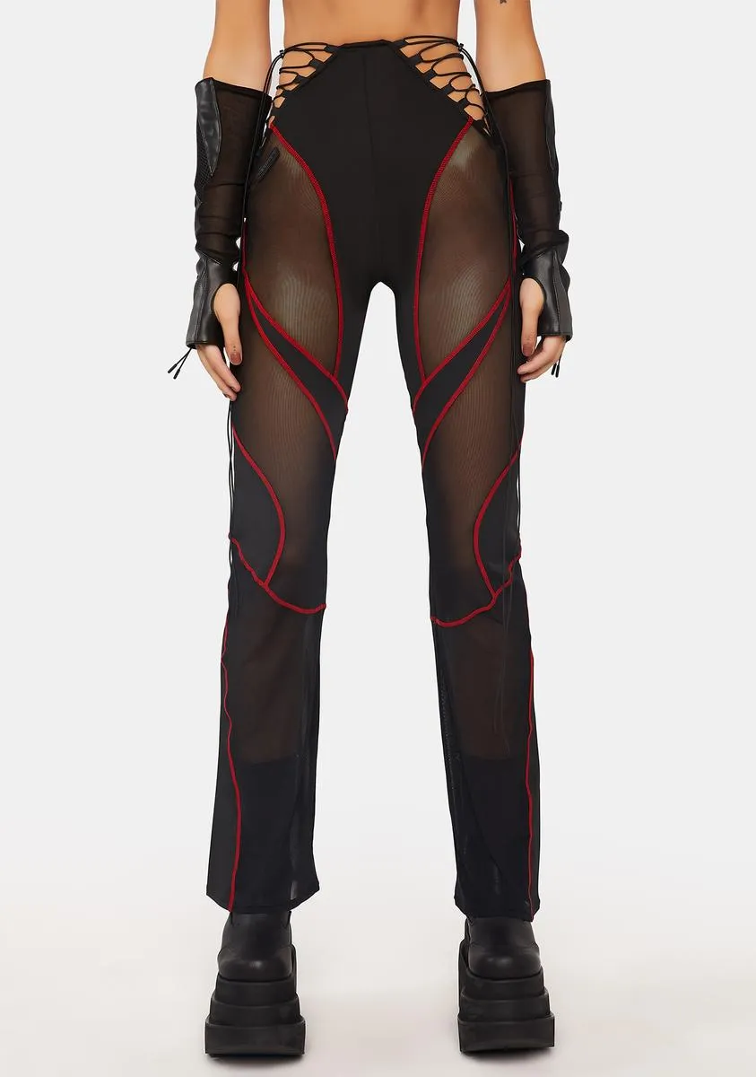 Red Lace-Up Stretch Pants sold by Dolls Kill