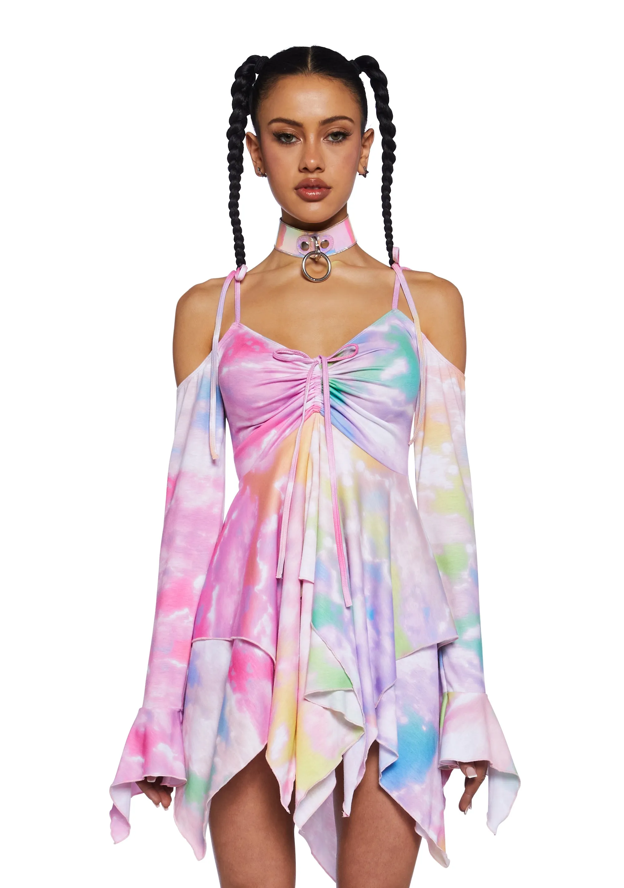 F Is For Fairies® Handkerchief Dress - Tie Dye Rainbow sold by Dolls Kill