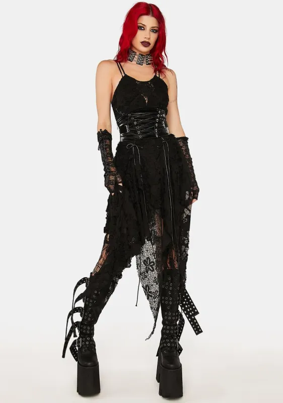 Black Flowy Asymmetrical Dress sold by Dolls Kill