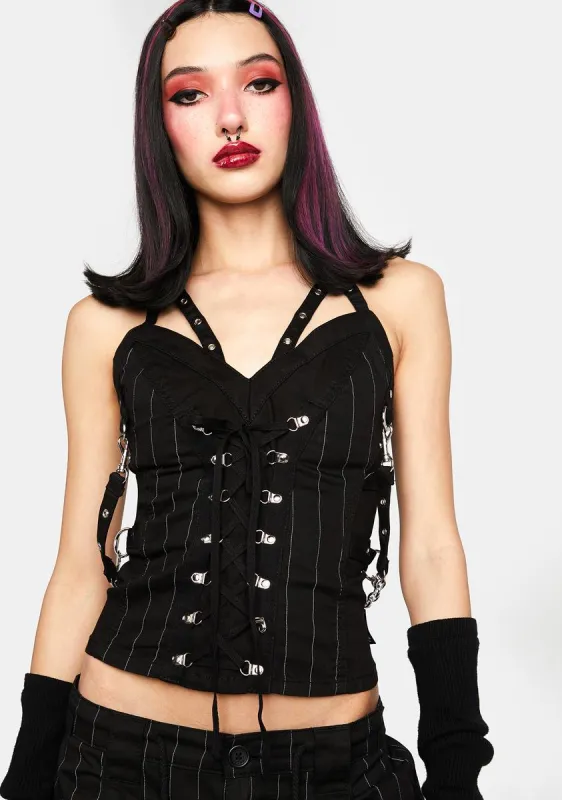Stripe Voidoid Corset Top sold by Dolls Kill