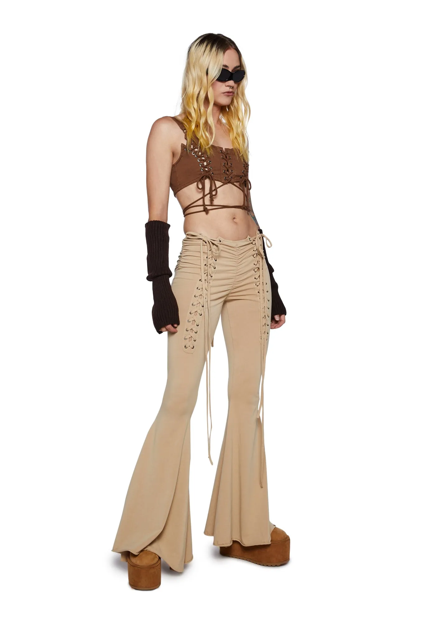 Tempo V-Cut Lace Up Bell Bottoms sold by Dolls Kill product image thumbnail 2
