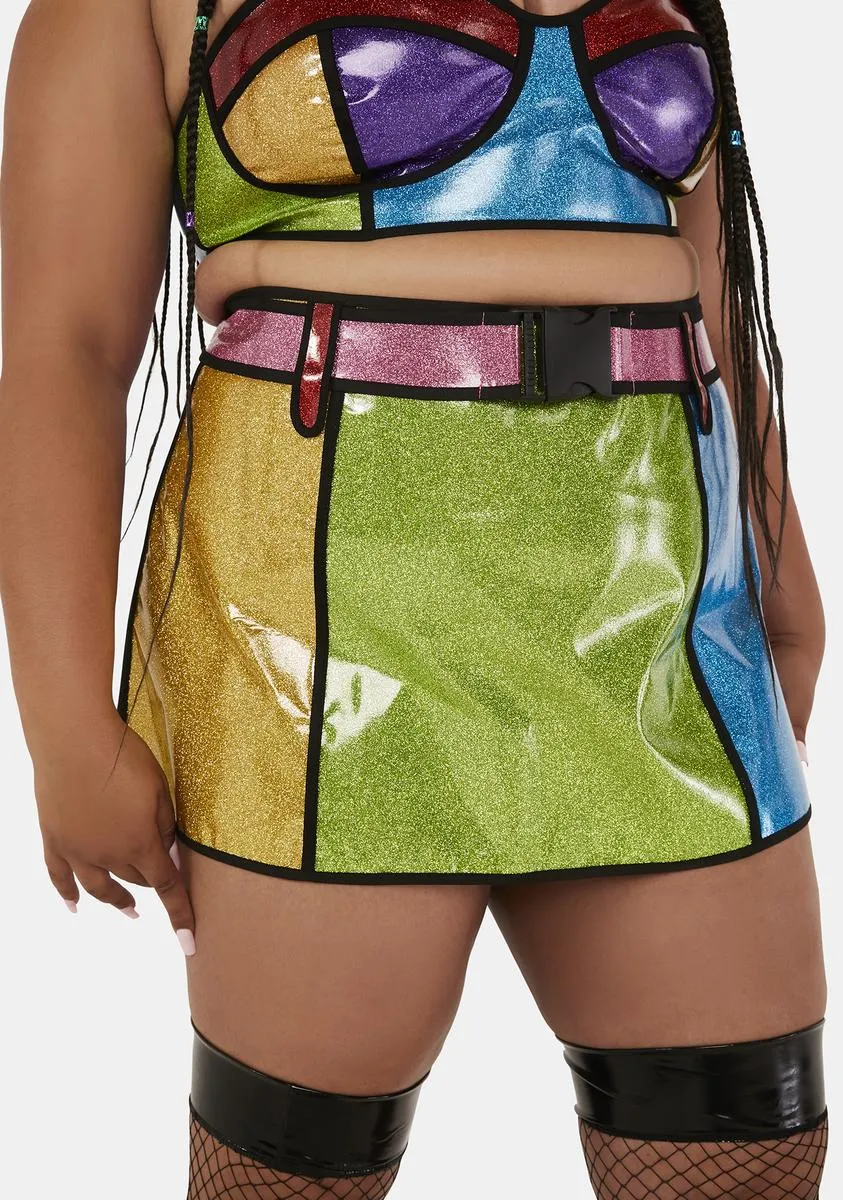 Plus Rainbow Runner Glitter Mini Skirt sold by Dolls Kill product image thumbnail 2