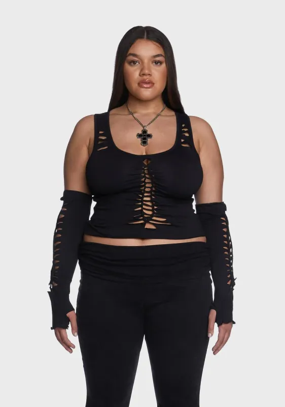 Plus My Own Worst Enemy Top And Gloves Set sold by Dolls Kill