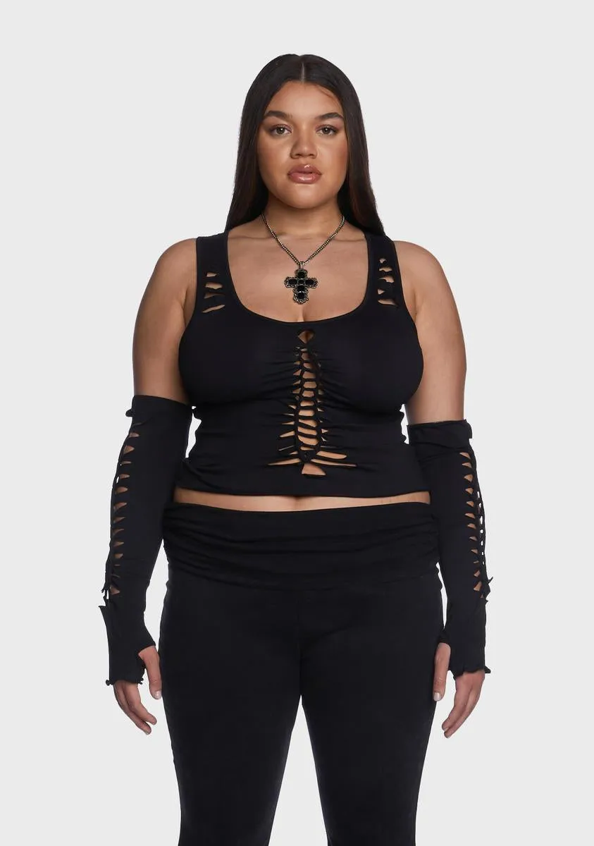 Plus My Own Worst Enemy Top And Gloves Set sold by Dolls Kill