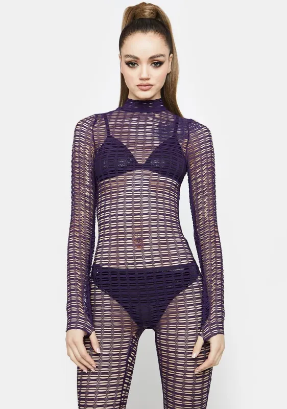 Violet Outta Your Mind Sheer Jumpsuit sold by Dolls Kill