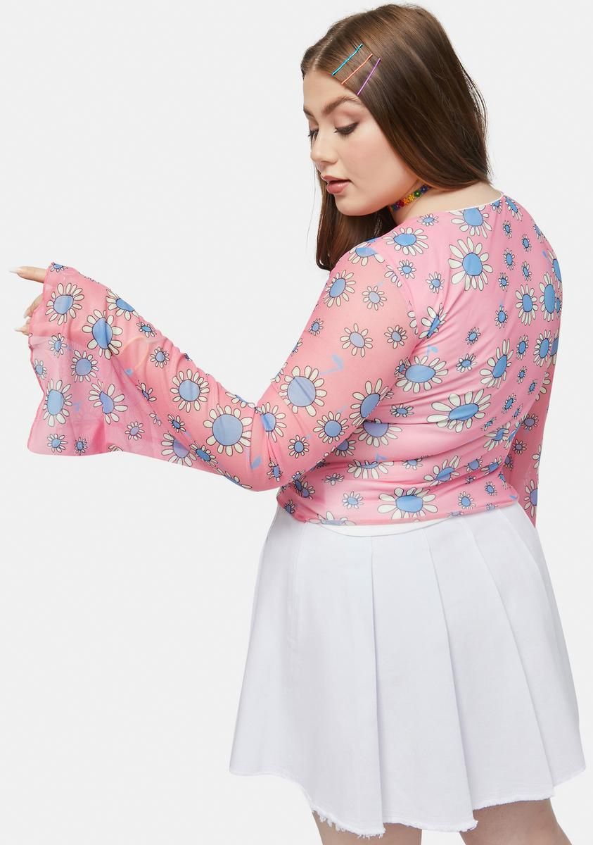 Plus Mellow Mindset Mesh Floral Print Crop Top sold by Dolls Kill product image thumbnail 4