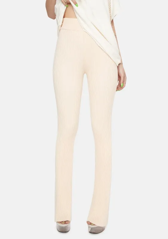 Light Peach Ribbed Flare Pants sold by Dolls Kill