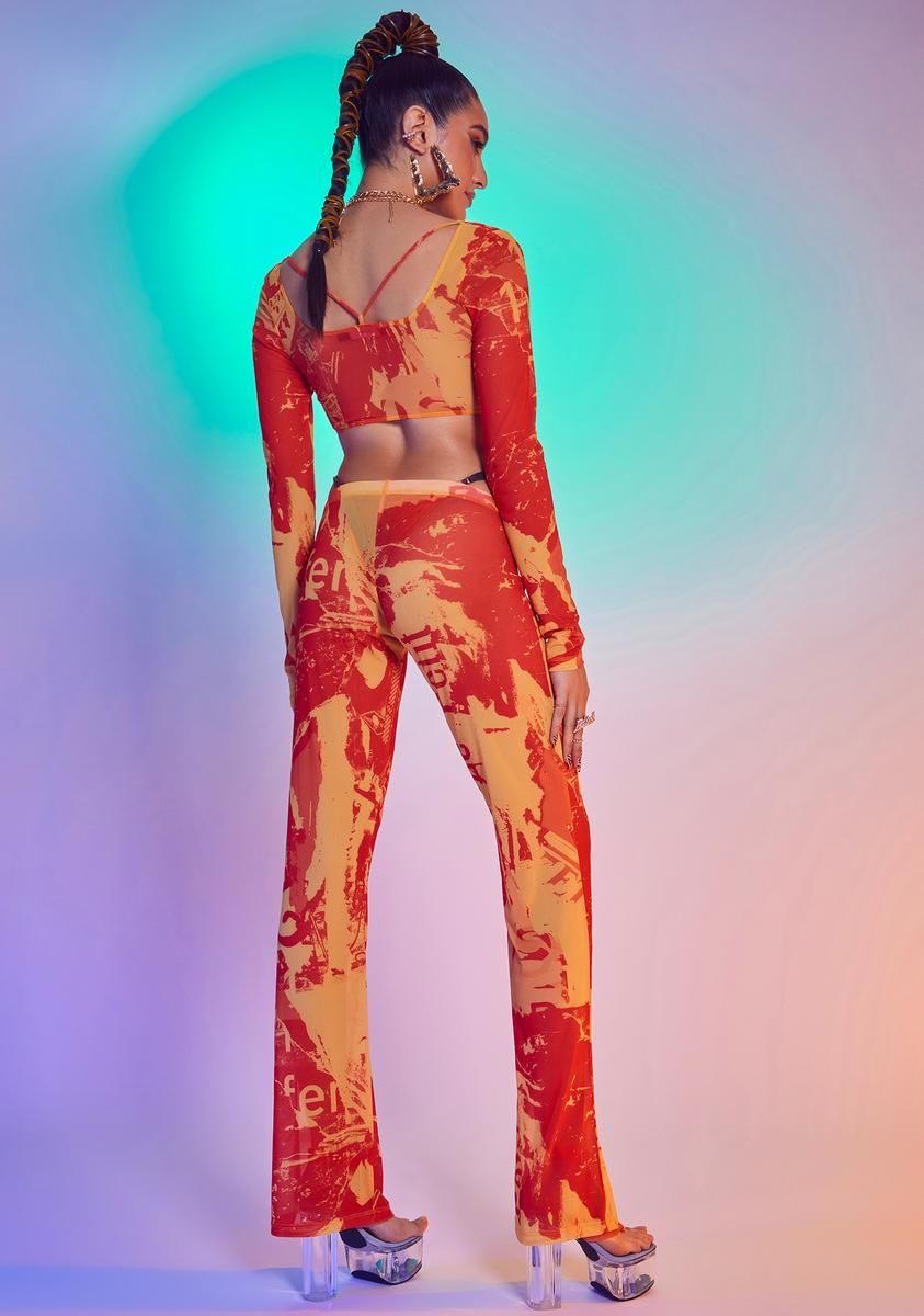 Orange Tonal Ripped Magazine Print Mesh Trousers sold by Dolls Kill product image thumbnail 4