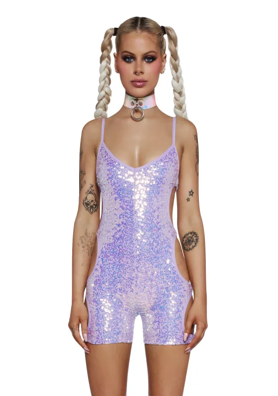 I Bodied That Sequin Romper- Purple sold by Dolls Kill