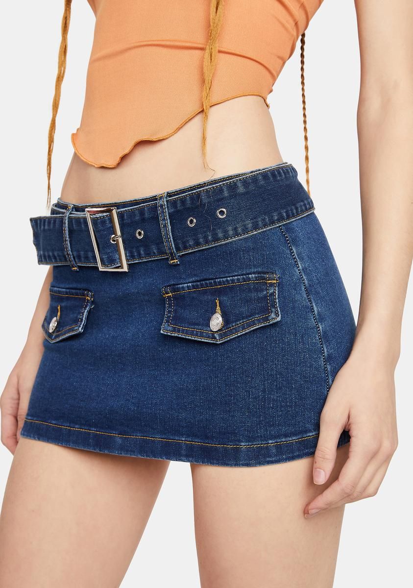 Low Rise Belted Denim Cargo Mini Skirt sold by Dolls Kill