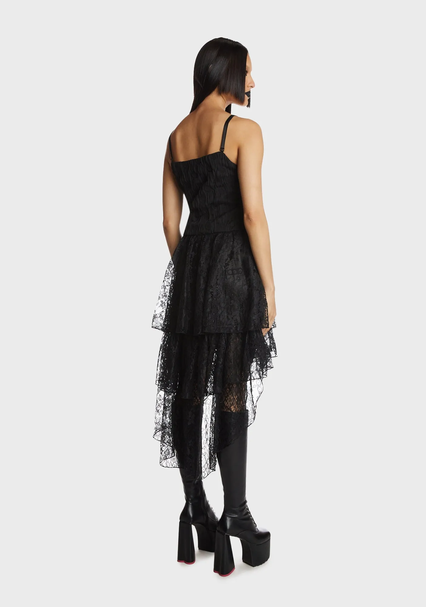 Gothic Ghost Frilly Lace High Low Strap Dress sold by Dolls Kill product image thumbnail 4