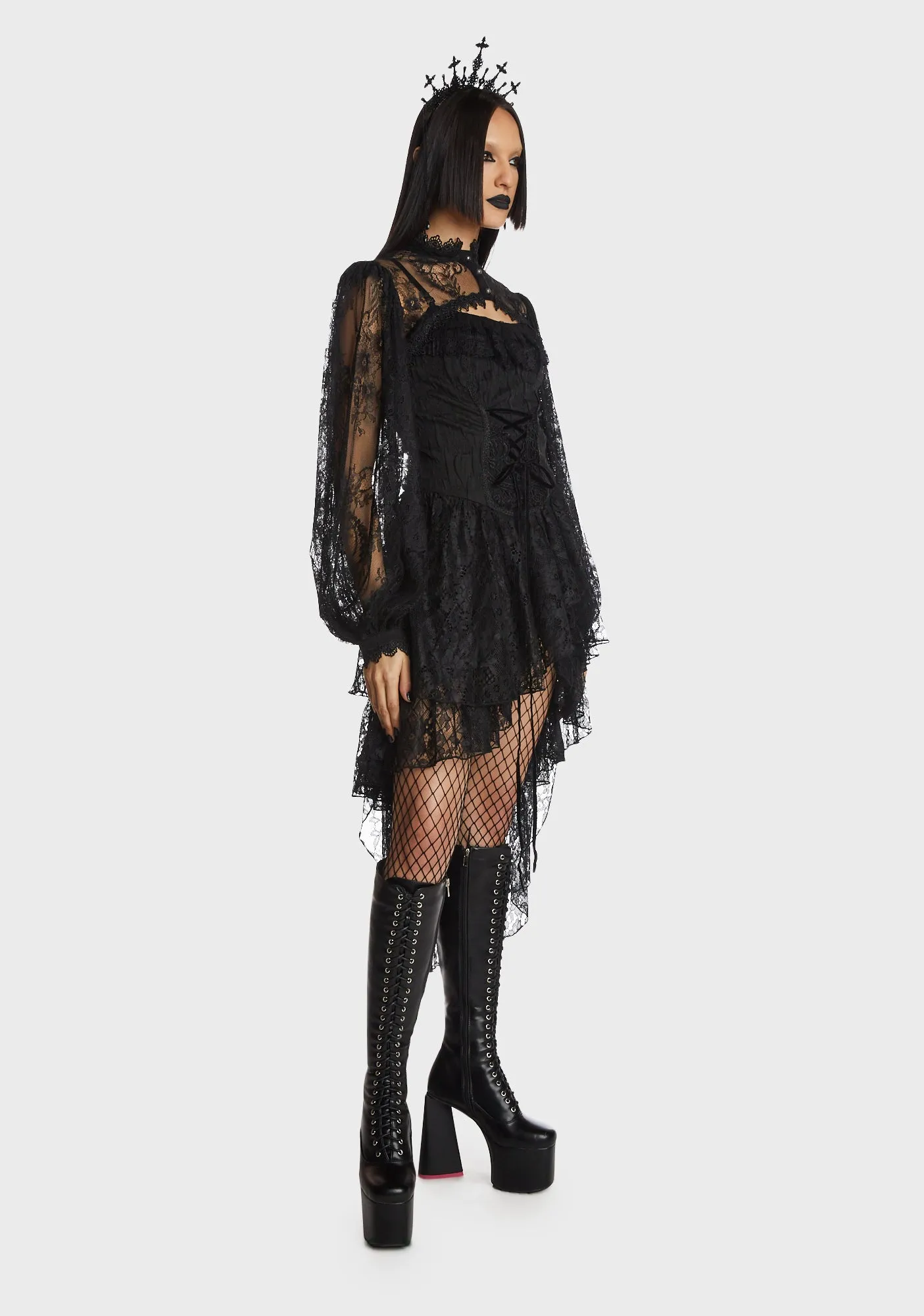 Gothic Ghost Frilly Lace High Low Strap Dress sold by Dolls Kill product image thumbnail 5