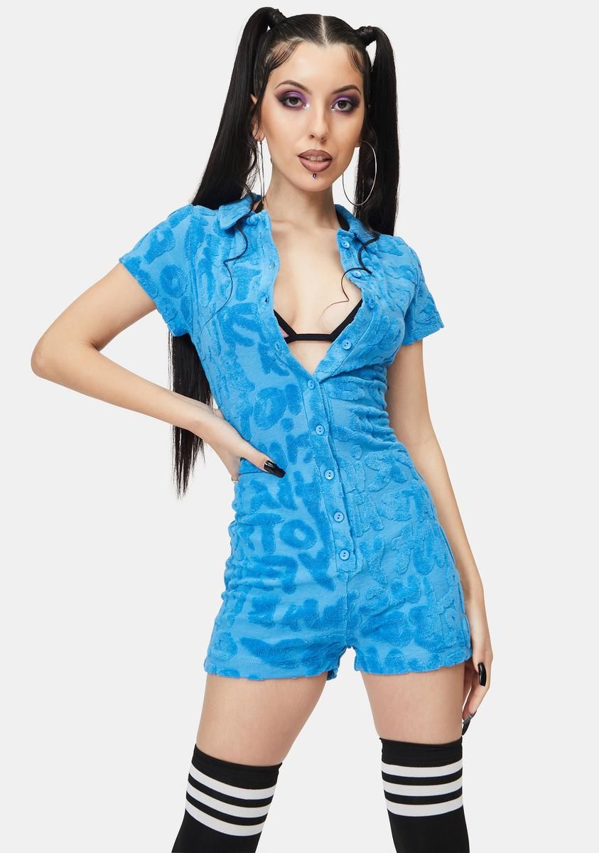 Blue Graffiti Embossed Towelling Playsuit sold by Dolls Kill