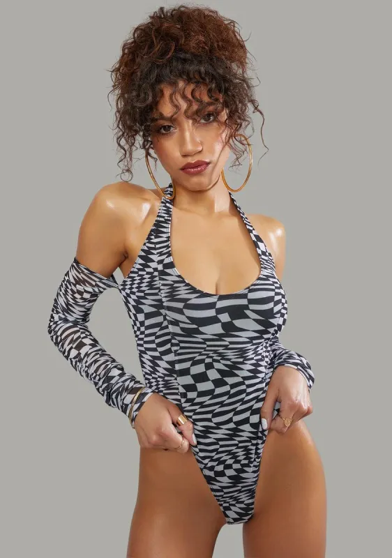 Warped Realm Checkered Bodysuit sold by Dolls Kill