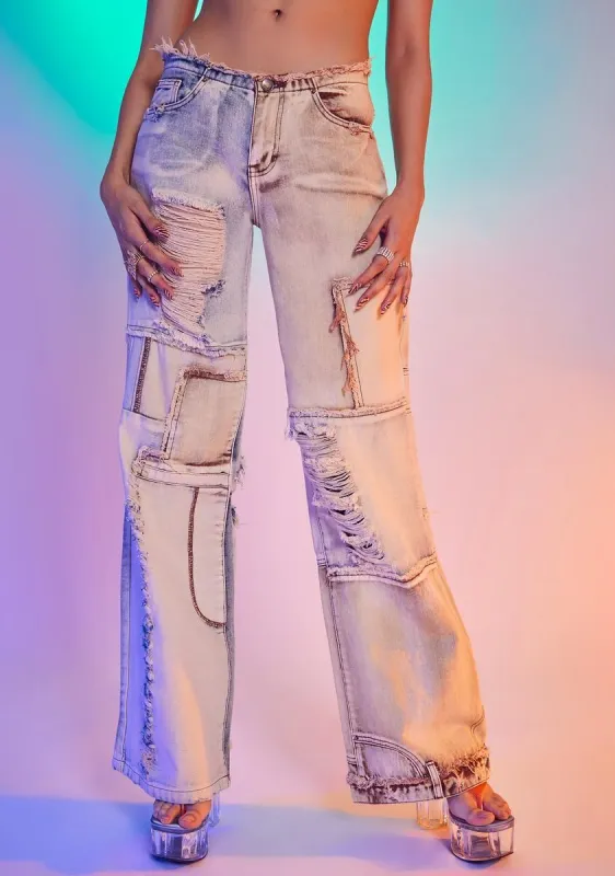 Brown Skater Fit Distressed Patchwork Denim Jeans sold by Dolls Kill