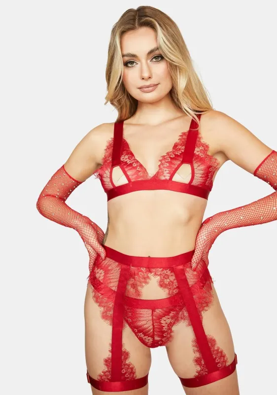 Janet Lace Three Piece Lingerie Set sold by Dolls Kill