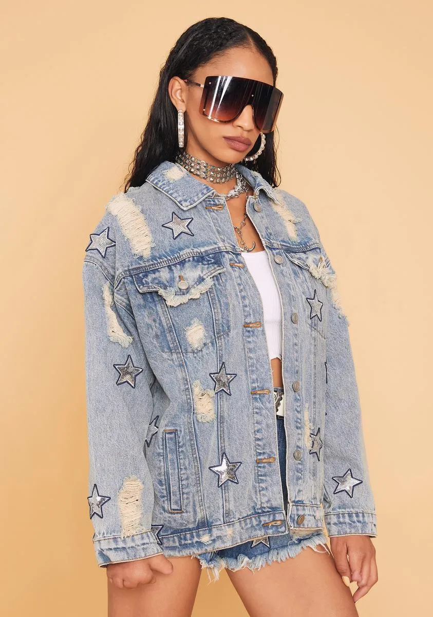 Star Power Distressed Denim Jacket sold by Dolls Kill product image thumbnail 2