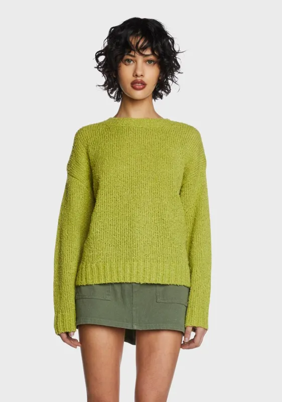 Dusty Lime Oversized Boucle Knit Sweater sold by Dolls Kill