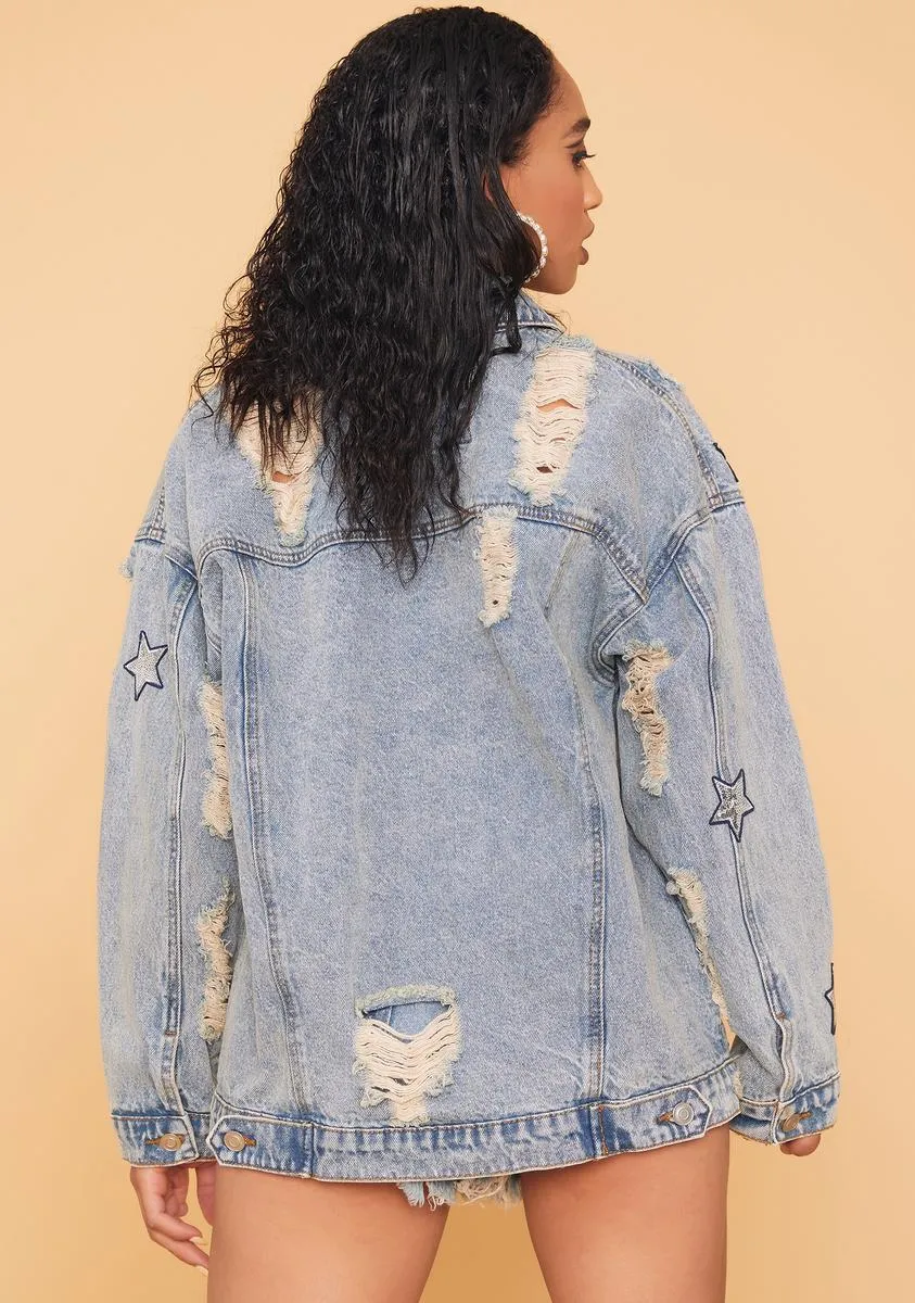 Star Power Distressed Denim Jacket sold by Dolls Kill product image thumbnail 4