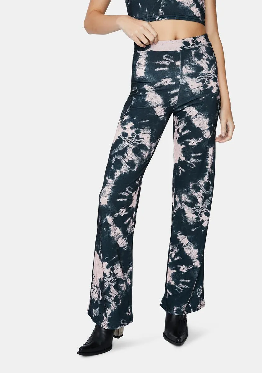 Black And Pink Tie Dye Trousers sold by Dolls Kill