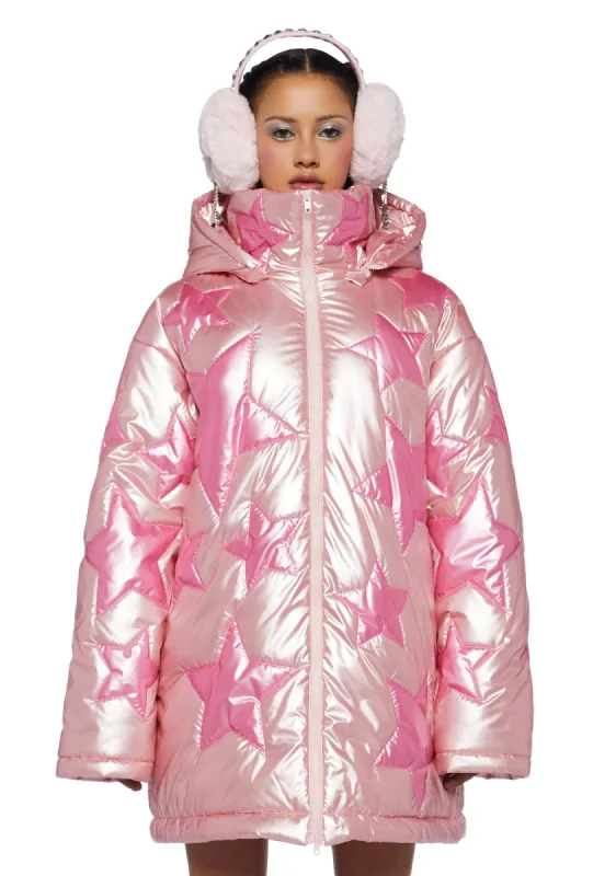 Beyond The Stars Puffer Jacket- Pink sold by Dolls Kill