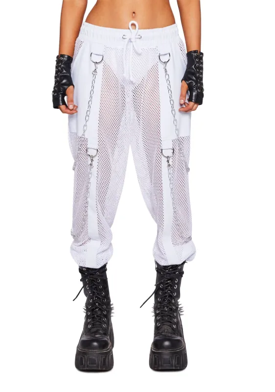 Naughty Nights Unisex Fishnet Joggers - White sold by Dolls Kill