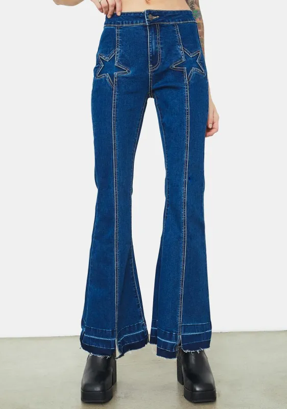 Speed Of Light Star Patch Flare Jeans sold by Dolls Kill