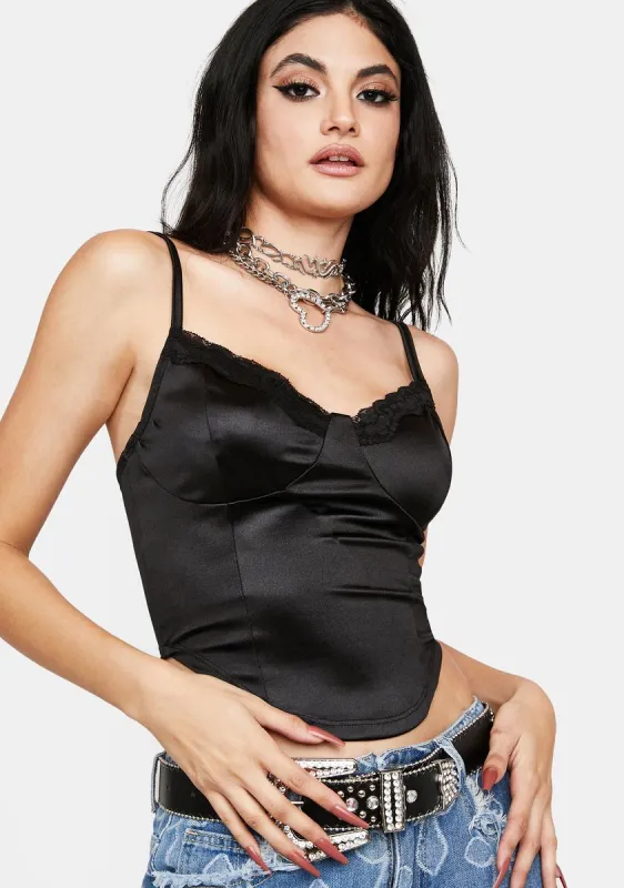 Night That's My Cue Satin Crop Top sold by Dolls Kill