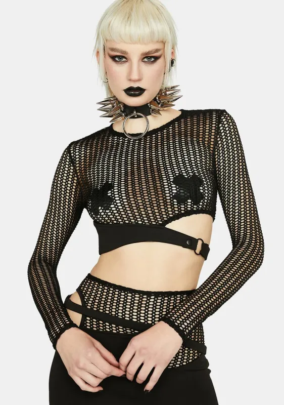 Long Sleeve Mesh Crop Top sold by Dolls Kill