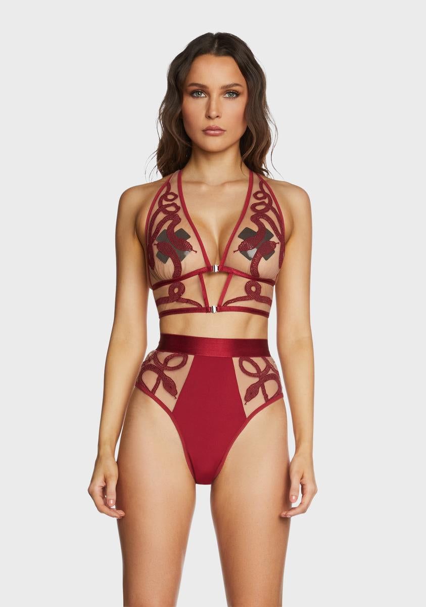 Dark Red Medusa Embroidered Bralette sold by Dolls Kill