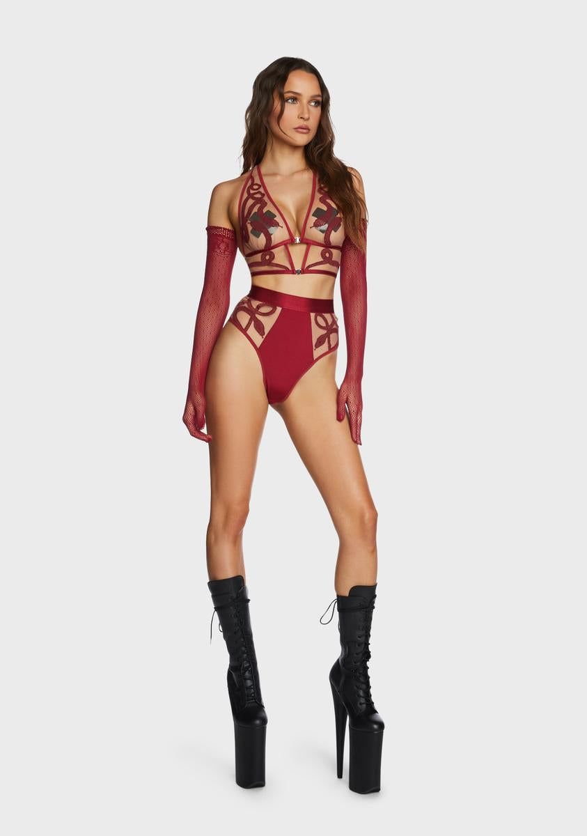 Dark Red Medusa Embroidered Bralette sold by Dolls Kill product image thumbnail 5