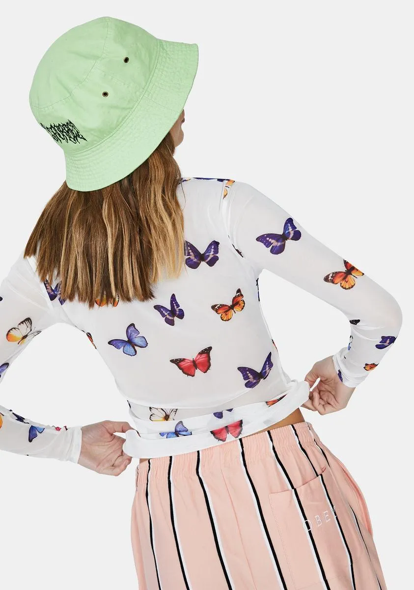 White Butterfly Print Mesh Top sold by Dolls Kill product image thumbnail 4