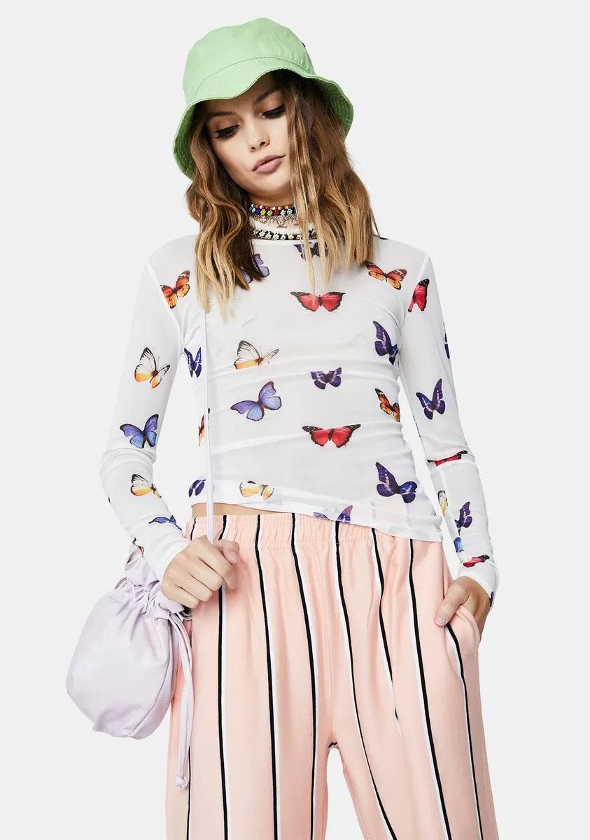 White Butterfly Print Mesh Top sold by Dolls Kill product image thumbnail 2