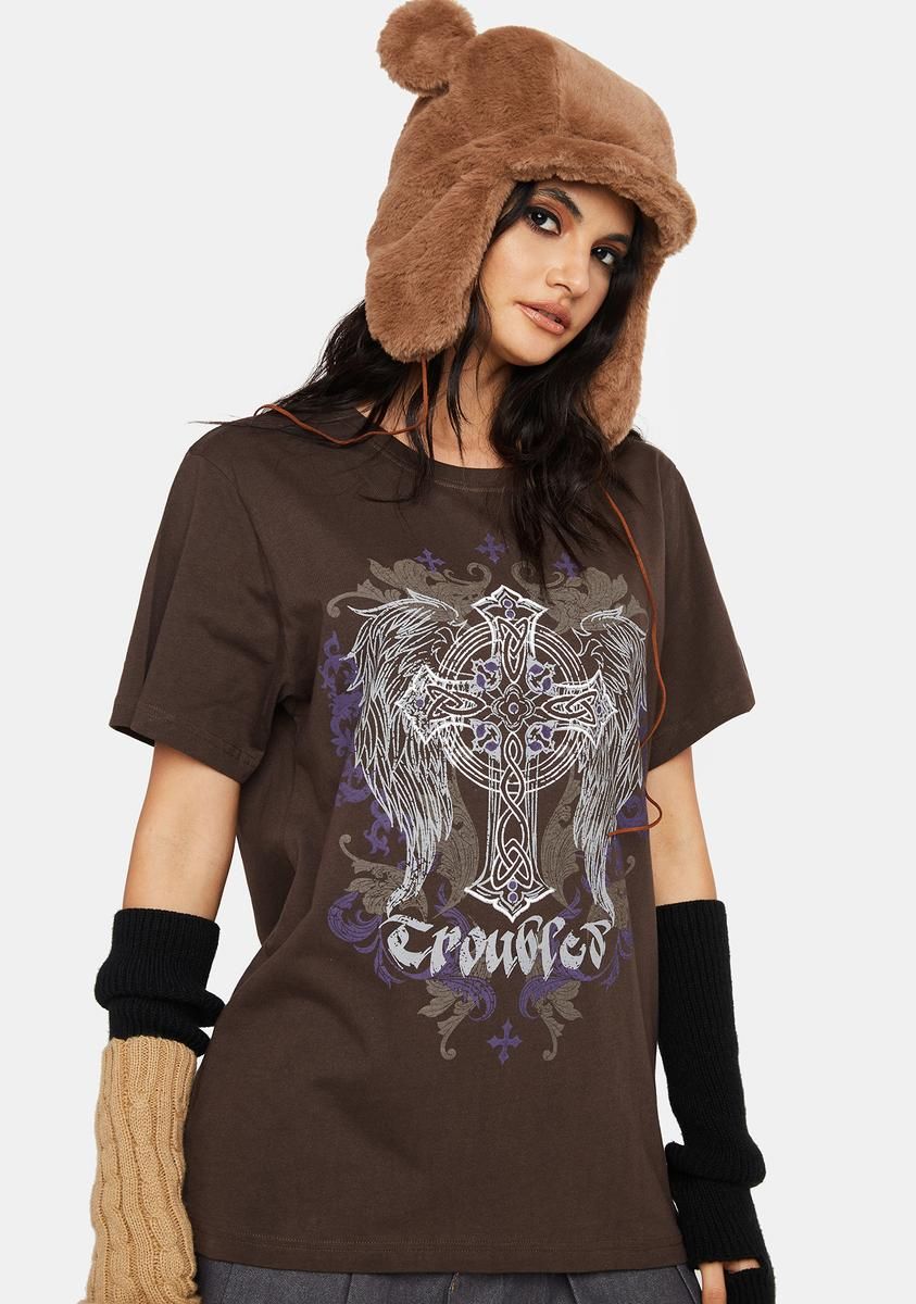 Winged Cross Brown Tee sold by Dolls Kill product image thumbnail 2