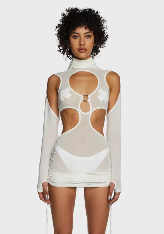 Replay Mesh Cut Out Dress - White sold by Dolls Kill