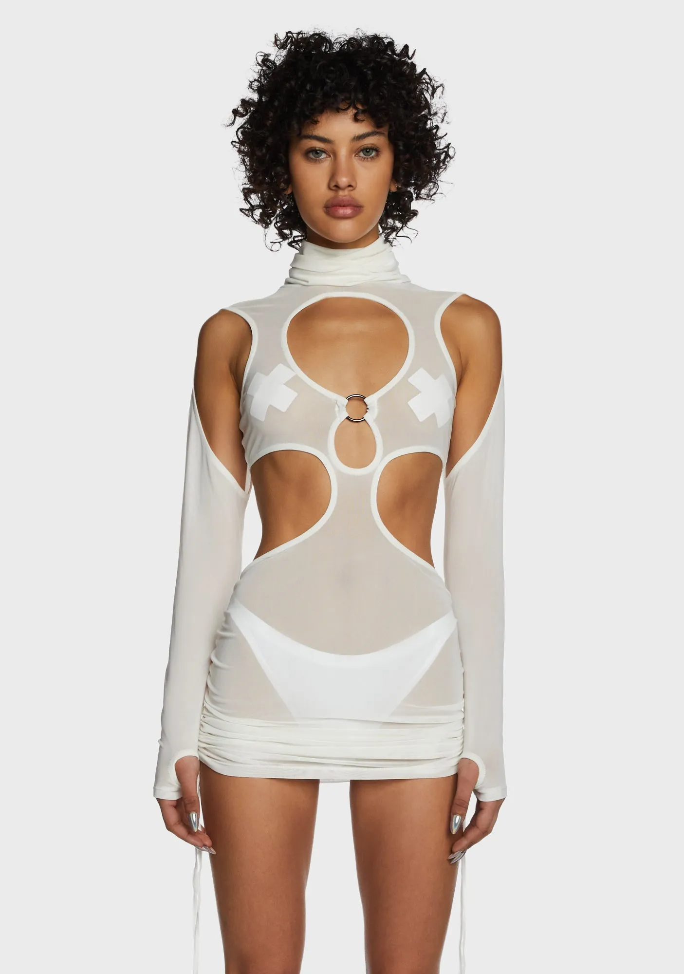 Replay Mesh Cut Out Dress - White sold by Dolls Kill