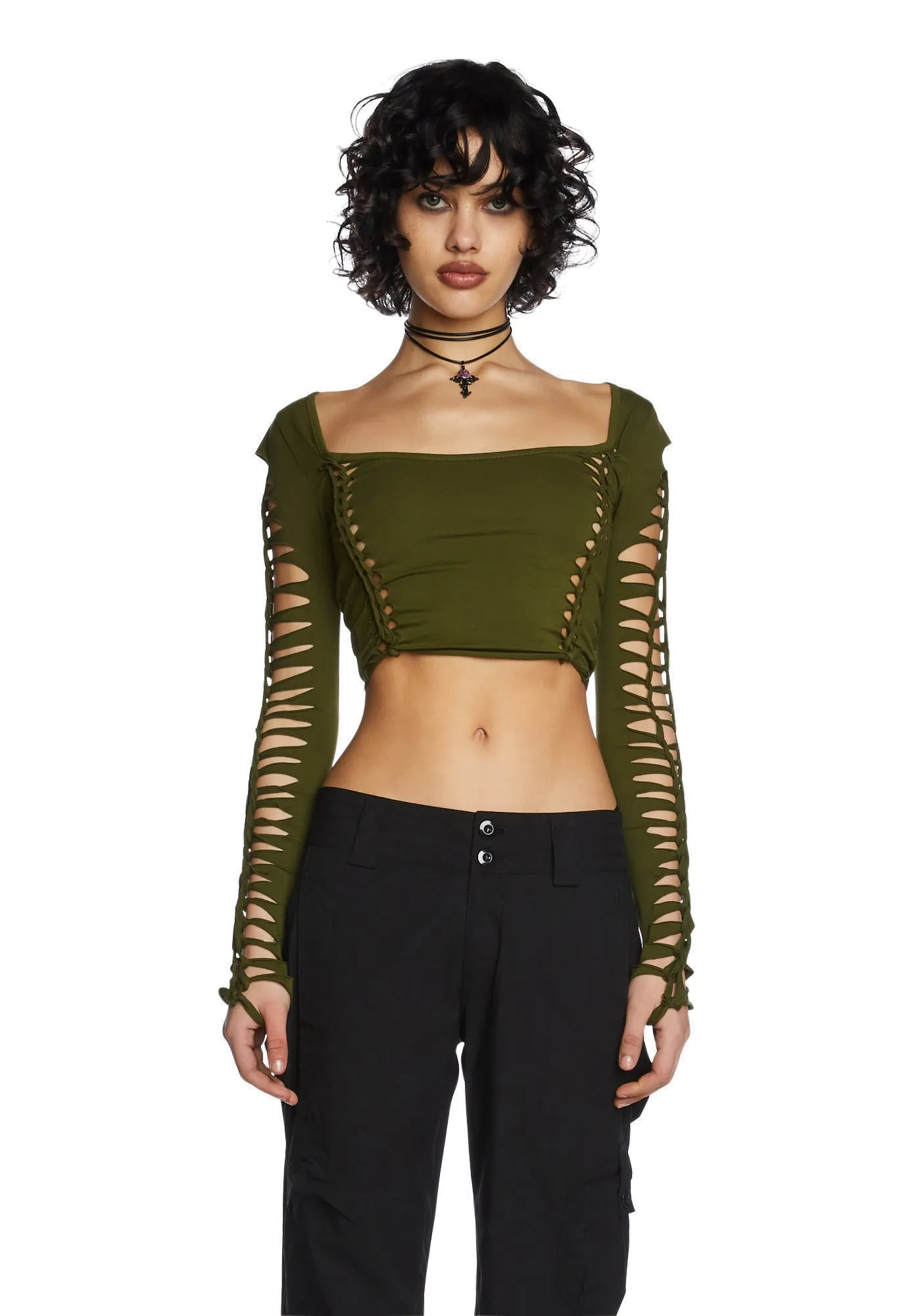 Alternative Spells Long Sleeve Top- Green sold by Dolls Kill