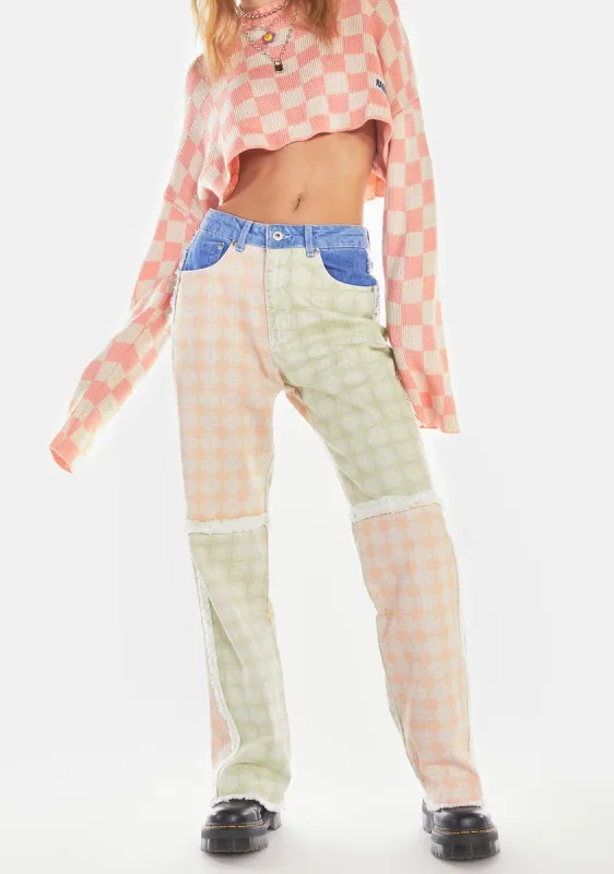 Mixed Check Pitch Jeans sold by Dolls Kill