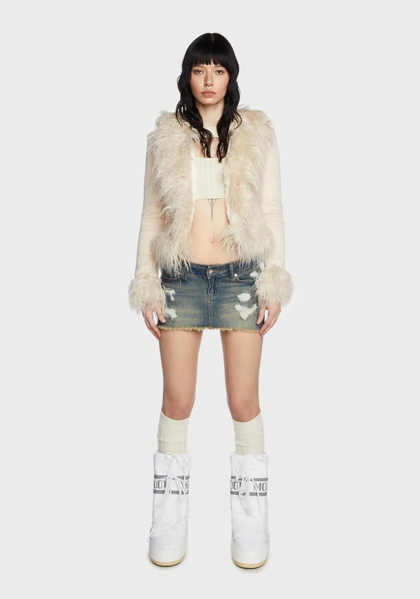 Cream Faux Fur Trim Coat sold by Dolls Kill product image thumbnail 4
